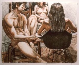 1981 Male and Female Models Conte Crayon 41 x 51.5