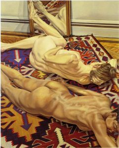 1983 Two Models on Kilm Rug with Mirror Oil on Canvas 90 x 72