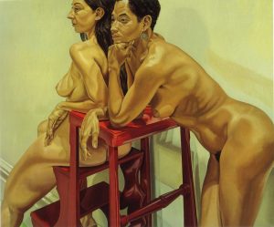 1983 Two Models with Ladder Oil on Canvas 60 x 72
