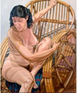 1984 Model Seated on Rattan Lounge Oil on Canvas Dimensions Unknown
