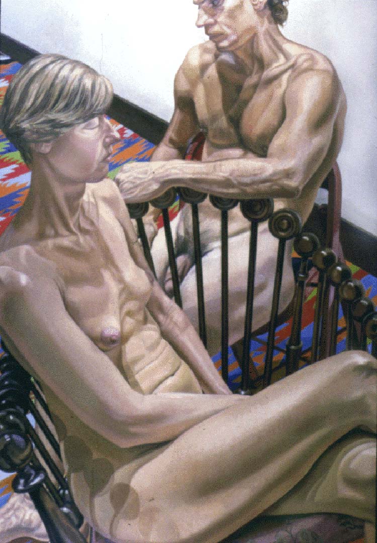 1985 Male and Female Models with Hunzinger Chair Oil on Canvas Dimensions Unknown
