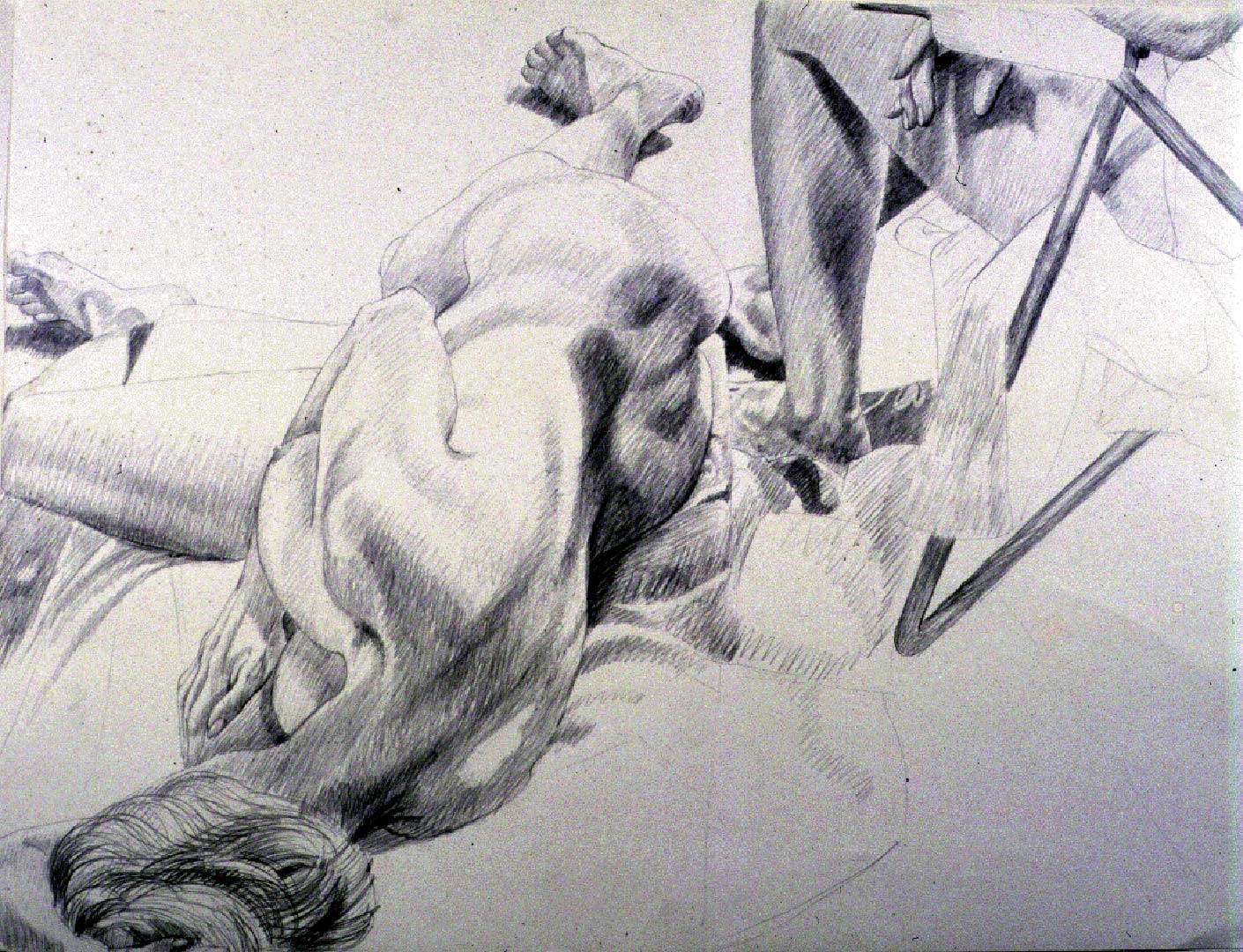 1986 Female Model Reclining with Leg of Other Pencil 30 x 40