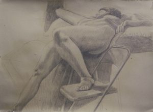 1986 Model Reclining with One Foot on a Folding Chair Pencil 22.125 x 30.5