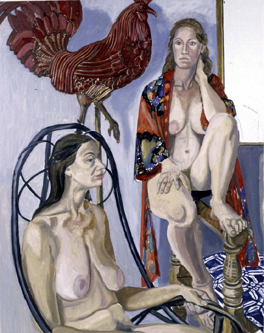 1986 Two Models with Red Rooster Weathervane Oil on Canvas 48 x 60
