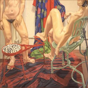 1986 Two Models with Shoeshine Stool and Examination Chair Oil on Canvas 72 x 72