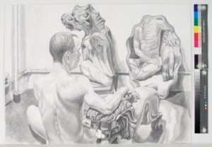 1990's - Model with Gargoyle, Lion, and Mirror - Pencil - 30x40
