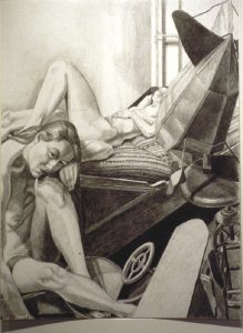 1991 Two Models with Dirigible and Kiddie Car Pencil 40 x 30