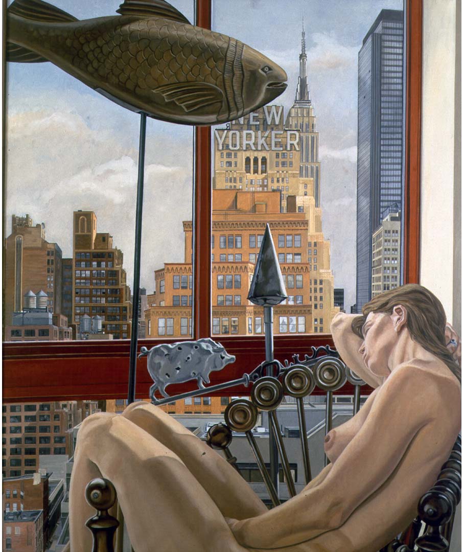 1992 Model with Empire State Building Oil on Canvas 72" x 60"