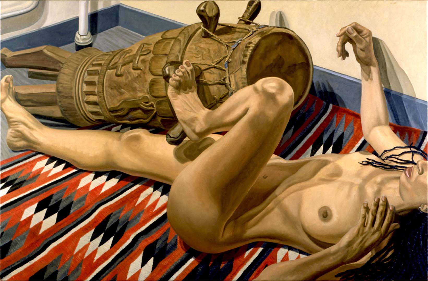1999 Reclining Nude with African Drum Oil on Canvas 40 x 60