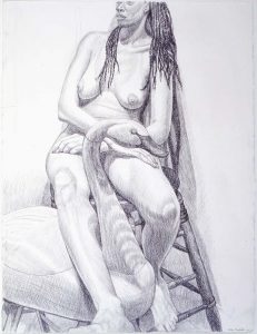 2001 Model Sitting on Stool with Swan Pencil 30.5 x 23