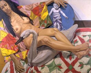 2001 Model and Kimono with Swan and Renaissance Bambino Oil on Canvas 48 x 60