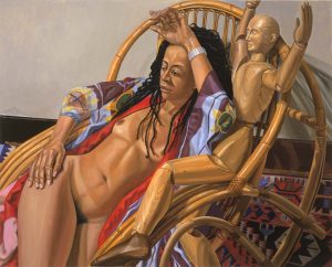 2005 Model on Bamboo Lounge with Artist Mannequin Oil on Canvas 48 x 60