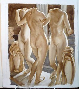 2007 Untitled (Metropolitan Museum Three Graces) Watercolor 22.5 x 18.75 
