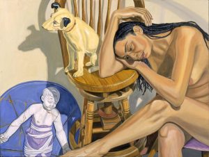 2006 Model with HMV Dog and Rennaissance Bambino Oil on Canvas 36 x 48