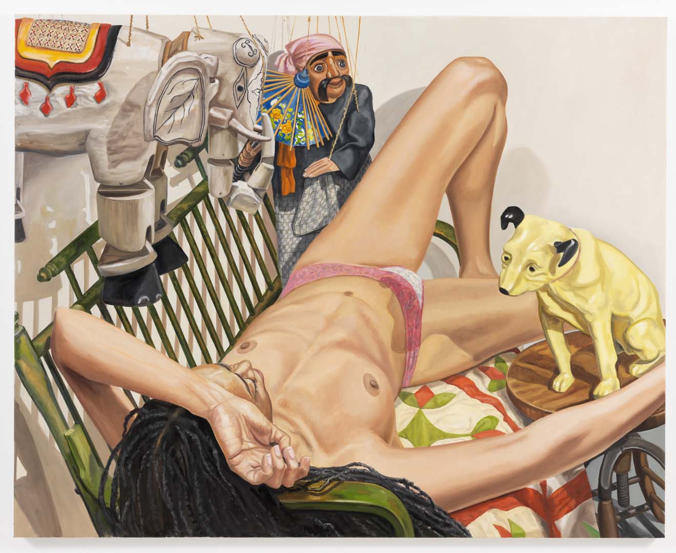 2010 Model With Marionettes and HMV Dog Oil on Canvas 48 x 60