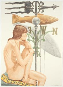 2010 Nude Model with Banner & Fish Weathervanes Lithograph on Paper 34.25 x 25