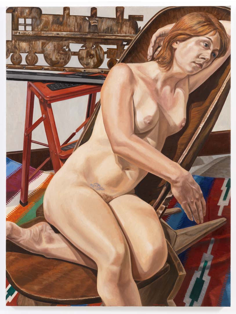 2010 Model with Choo-Choo Weathervane and African Chair Oil on Canvas 48 x 36