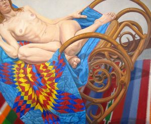 2012 Model on Bentwood Rocker and Americana Quilt Oil on Canvas 48 x 60