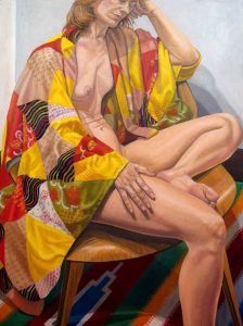 2012 Model on Eames Chair in Patchwork Kimono Oil on Canvas 48 x 36