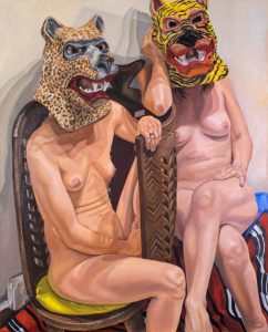 2015 Two Models in Masks with African Chair Oil on Canvas 60 x 48