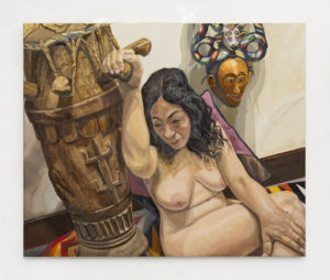 Model with African Drum and Mask, Oil on Canvas, 28x34
