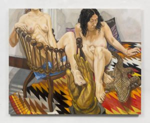 Two Models, Hunzinger Chair and Wooden Crocodile, Oil on Canvas, 48 x 60