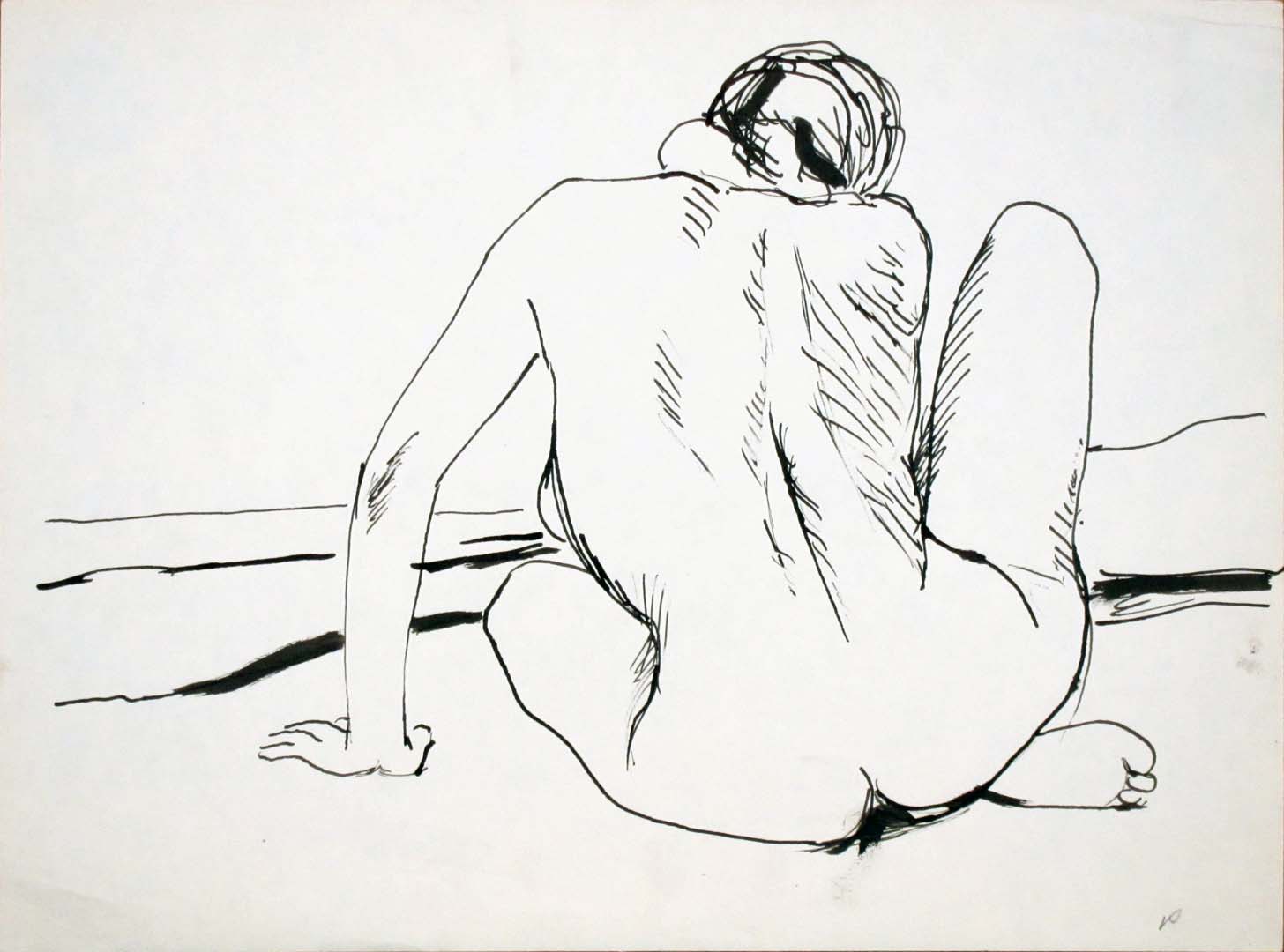 Back of Female Nude with Right Leg Raised Ink 9 x 12