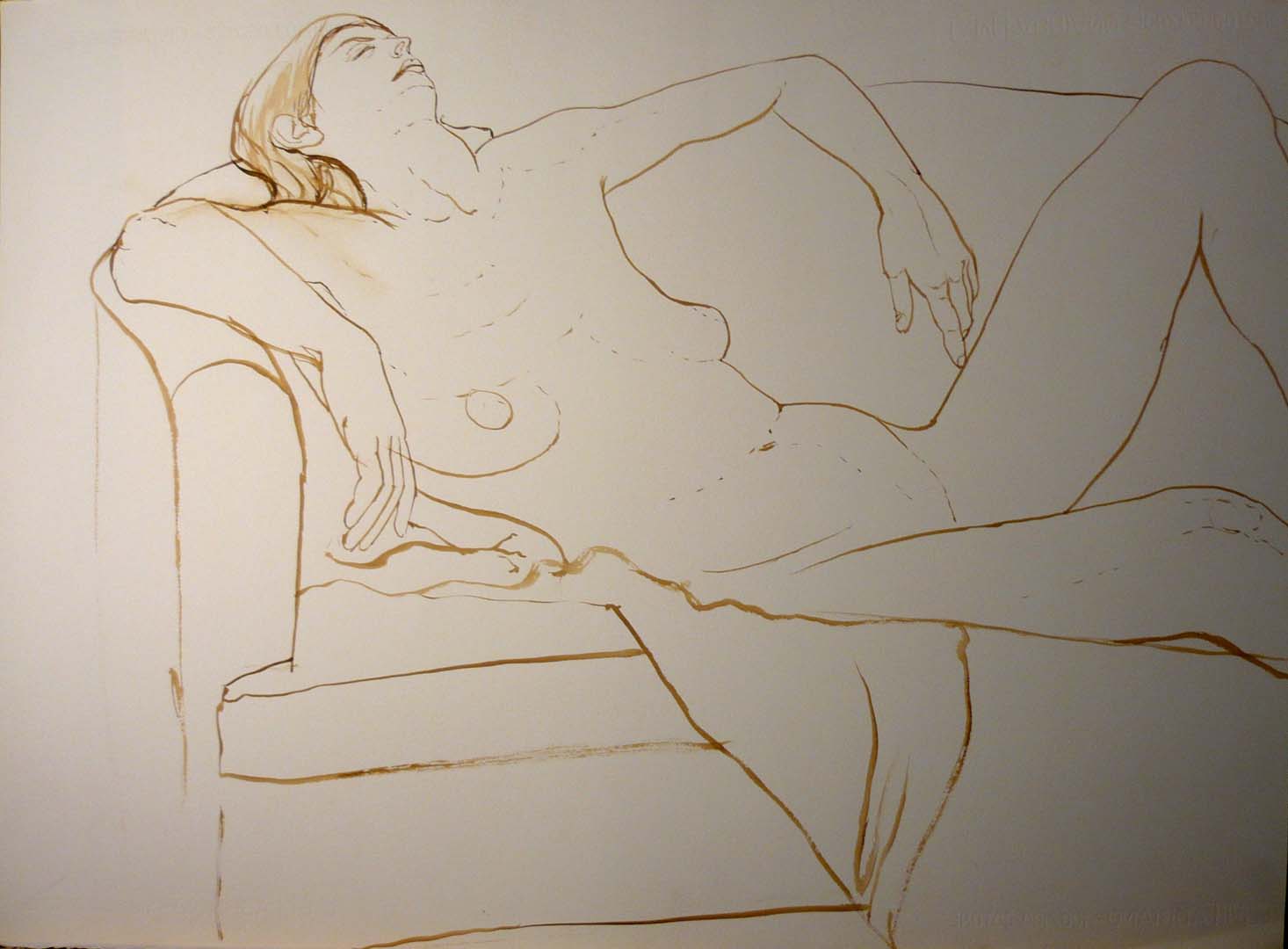 Female Leaning on Sofa Sepia 22.25 x 29.875