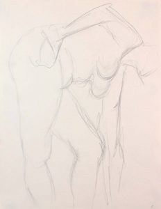 Female Model Bending Over with Arm Outstretched Pencil 12 x 9