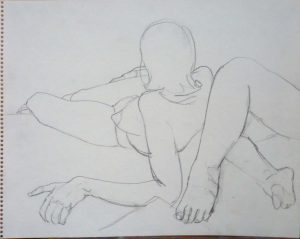 Female Model Leaning Back and Legs of Model Pencil 11 x 14