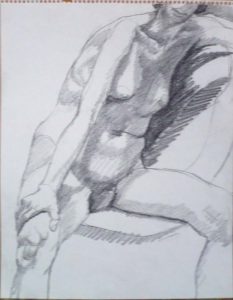 Female Model Seated on Basket Chair Pencil 14 x 11