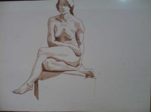 Female Sitting with Legs Crossed Sepia 22 x 30