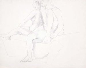Female and Male Nudes Seated Together Graphite 22.625 x 28.5