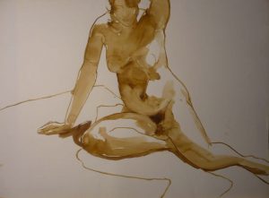 Leaning Female Nude in Studio Sepia 22 x 29.875