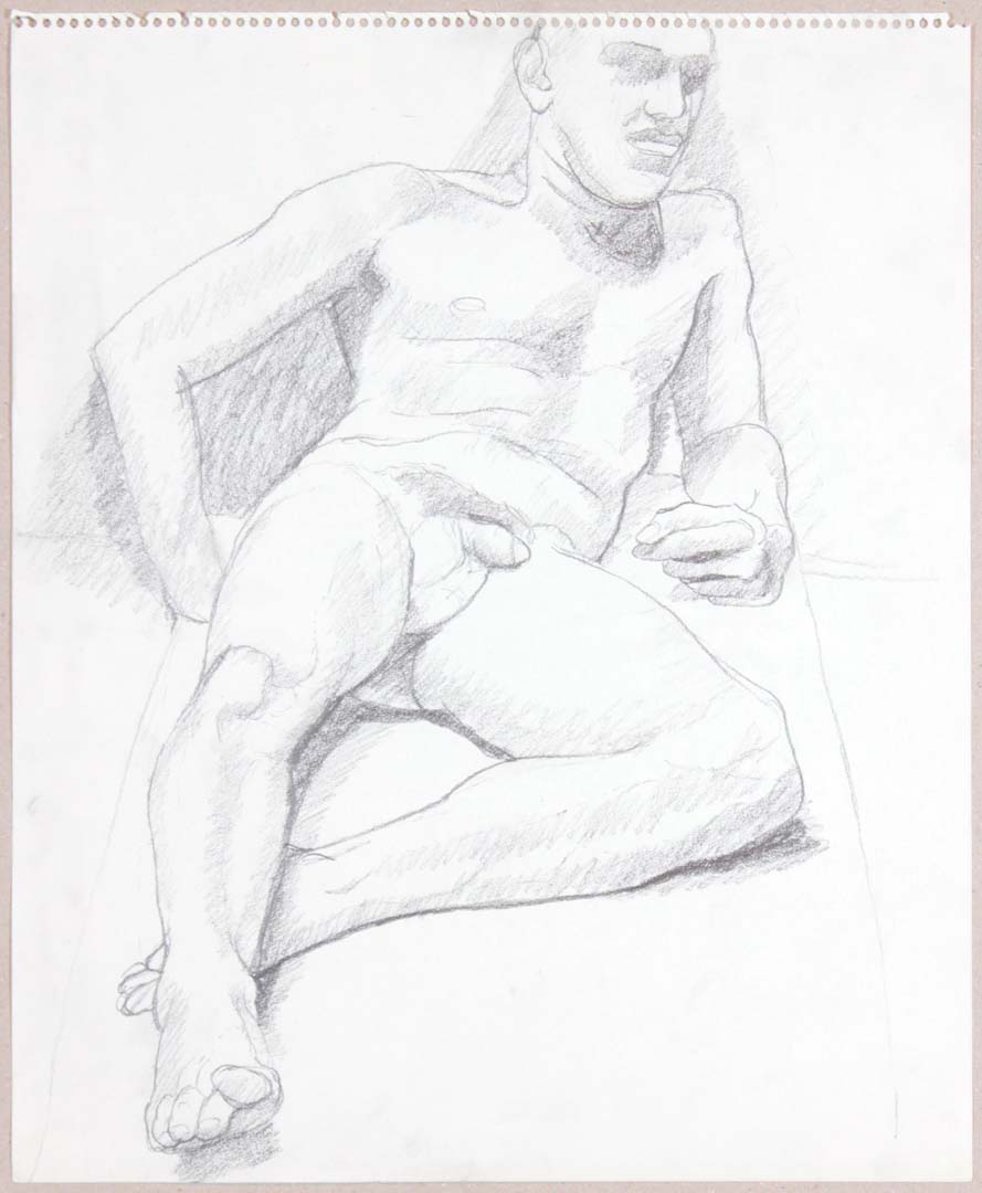 Leaning Male Nude in Studio Graphite 17 x 14