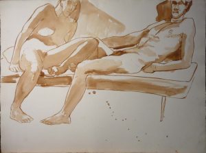 Leaning Male and Female Model in Bench Sepia 22.25 x 30