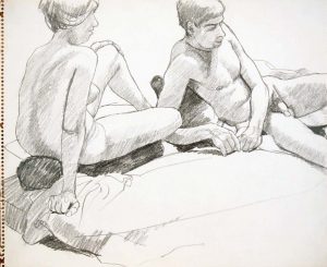 Leaning Male and Female Models Pencil 14 x 17