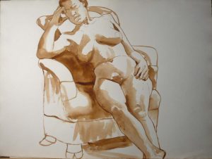 Leaning Woman in Armchair Sepia 22.25 x 30