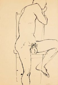Male Model Seated on Chair Ink 17.875 x 12