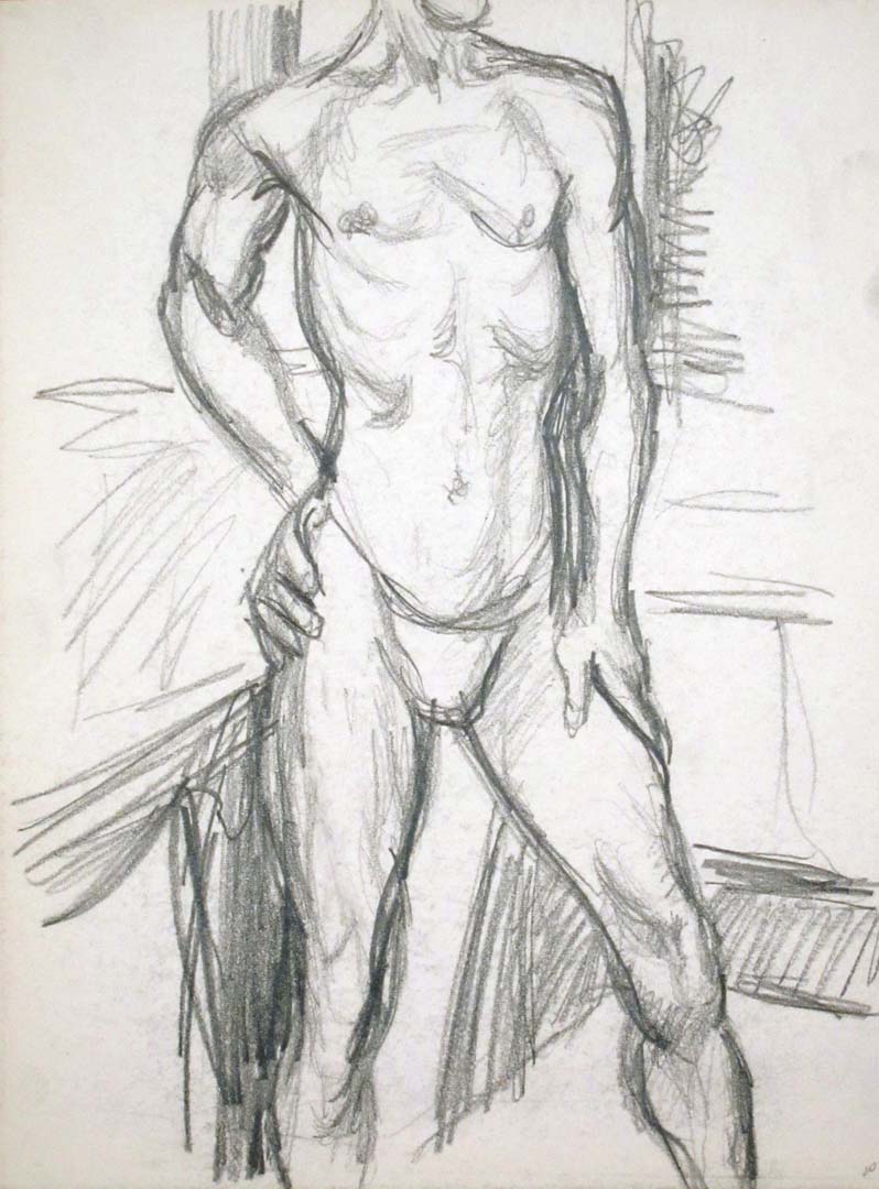 Male Model Standing in Studio Pencil 13.875 x 10.875