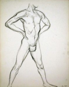 Male Model Standing with Hands on Hips Pencil 13.875 x 10.875