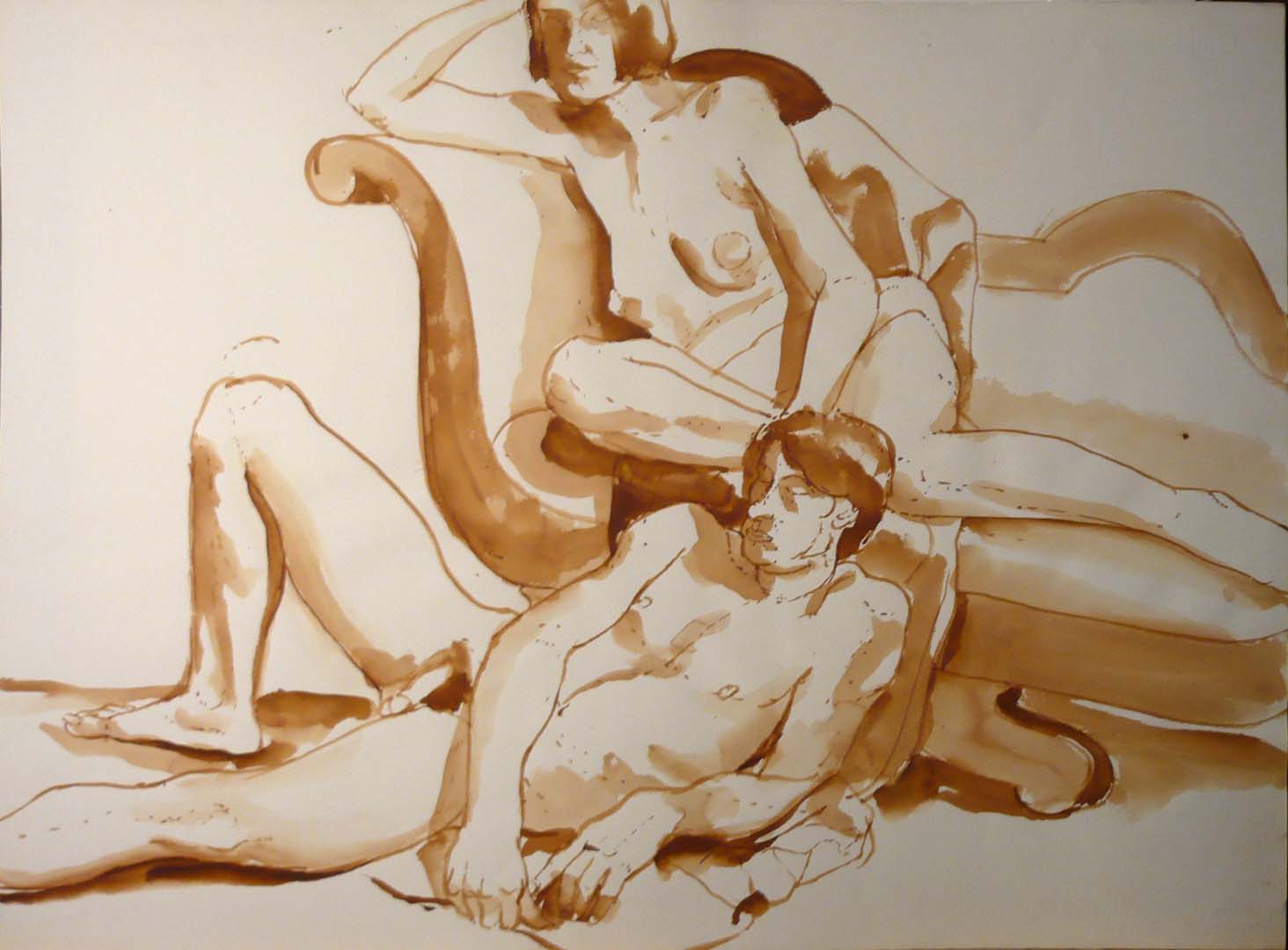 Male and Female Models with Sofa Sepia 22 x 29.875