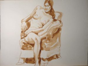 Nude with Bent Leg Seated on Chair Sepia 20.75 x 27.375