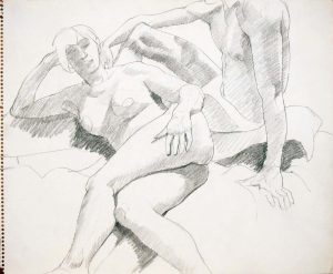Reclined Female and Seated Male Pencil 14 x 17