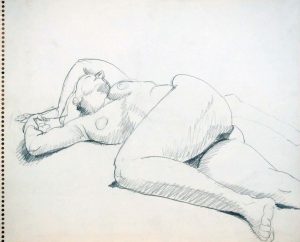 Reclined Nude with Arms Over Head Pencil 13.75 x 17