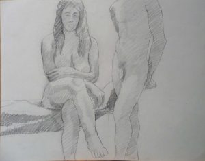 Seated Female Model and Standing Female Model Pencil 18.875 x 24