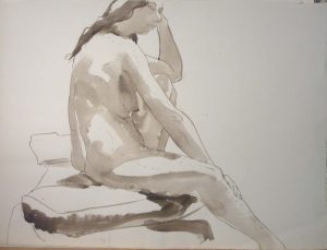 Seated Female Nude Watercolor 20.25 x 27.25