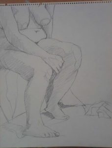 Seated Nude with Arm Raised on Leg Pencil 14 x 11