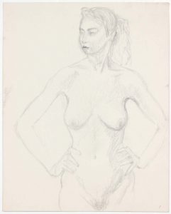 Standing Female Model with Hands on Hip Pencil 13.875 x 10.875