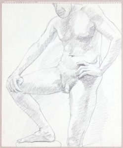 Standing Male with Foot Resting on Stool Graphite 17 x 14